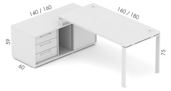 Kancelářská sestava EPIC Z7 U pro jednu osobu (Sestava s délkou stolu 160cm a délkou komody 140cm ve varintě L/P)