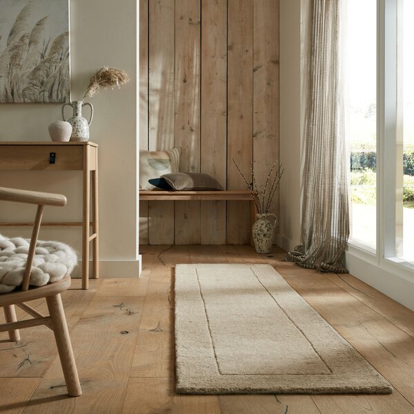 Flair Rugs, Ručně tkaný běhoun Tuscany Textured Wool Border Natural, 60x230, béžová, ložnice