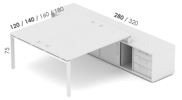 Kancelářská sestava EPIC Z19 U pro dvě osoby (Sestava s délkou stolu 120cm a délkou komod 280cm)