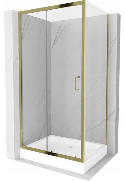 Mexen Apia rozsouvací sprchový kout 120 x 80 cm, Průhledné, Zlatá + sprchová vanička Rio