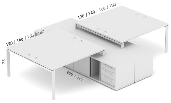 Kancelářská sestava EPIC Z23 U pro 4 osoby (Sestava s délkou stolu 120cm a délkou komod 280cm)