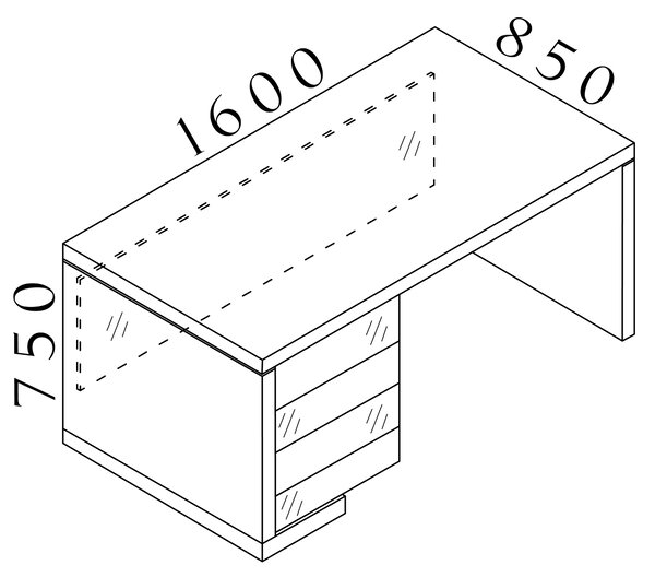 Manažerský stůl SOLID, se zásuvkami 160cm (Manažerský stůl SOLID, délky 160cm, šířka 85cm se zásuvkami P strana)
