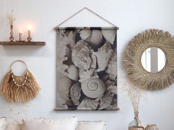 Nástěnná dekorace z palmových listů a korálky na kruhu - 46*4*51 cm - Chic Antique