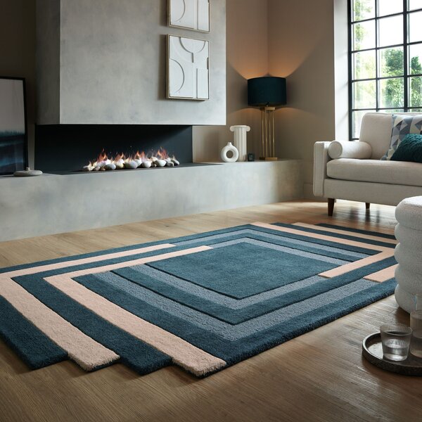 Flair Rugs, Ručně všívaný kusový koberec Abstract Labyrinth Shaped Green/Blue, 120x180, modrá, chodba / předsíň
