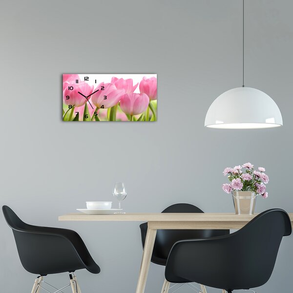 Skleněné hodiny na stěnu Růžové tulipány pl_zsp_60x30_f_76775867