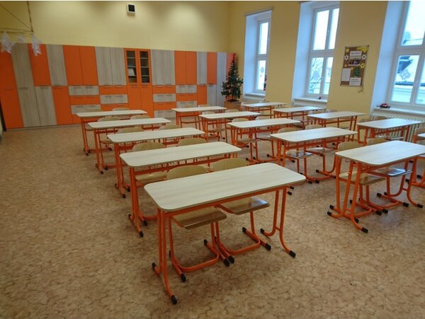 Učitelská židle čalouněná, světle modrá - ral 5015