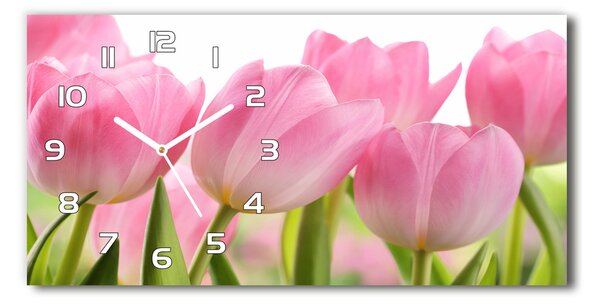 Skleněné hodiny na stěnu Růžové tulipány pl_zsp_60x30_f_76775867
