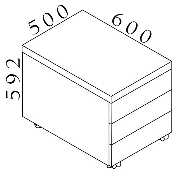 Kontejner SOLID, pojízdný se 3 zásuvkami, šířka 50cm, hlobka 60cm, výška 59cm (Kontejner SOLID, pojízdný se 3 zásuvkami, šířka 50cm, hlobka 60cm, výška 59cm)