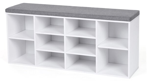 Vasagle Botník s čalouněnou lavicí GABI, 10 přihrádek, 104x30x48cm, bílá/šedá