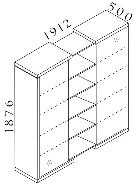 Manažerská skříň SOLID, 2 dvéřová, policová (5 pater polic ve všech sekcích), výška 187,6cm, délka 191,2cm (Manažerská skříň SOLID, 2 dvéřová, policová, výška 187,6cm, délka 191,2cm, hloubka 50cm)
