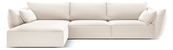 Béžová sametová rohová pohovka (levý roh/s lenoškou) Vanda – Mazzini Sofas