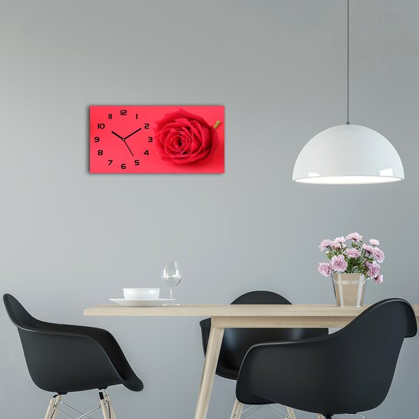 Skleněné hodiny na stěnu tiché Červená růže pl_zsp_60x30_f_77656963