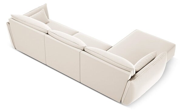 Béžová sametová rohová pohovka (levý roh/s lenoškou) Vanda – Mazzini Sofas