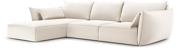 Béžová sametová rohová pohovka (levý roh/s lenoškou) Vanda – Mazzini Sofas