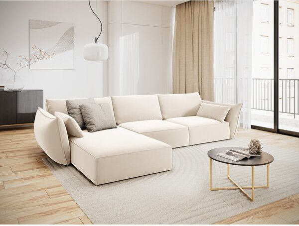 Béžová sametová rohová pohovka (levý roh/s lenoškou) Vanda – Mazzini Sofas