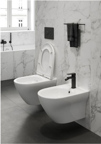 Cersanit Larga Oval CleanOn - závěsná wc mísa se SLIM sedátkem z duroplastu, bílá, S701-472
