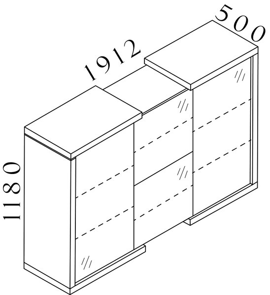 Manažerská skříň SOLID, 4 dvéřová, (prostřední sekce s nízkými policemi) výška 118cm, délka 191,2cm (Manažerská skříň SOLID, 4 dvéřová, policová, výška 118cm, délka 191,2cm, hloubka 50cm)