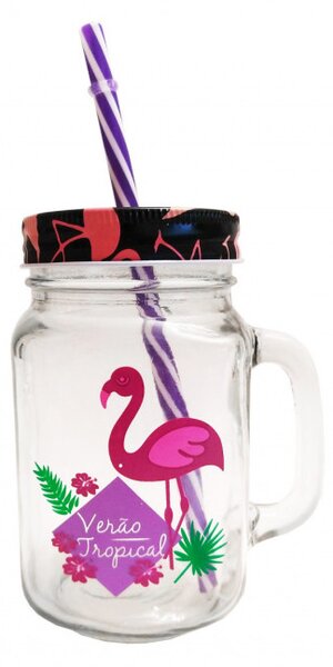 PROHOME - Sklenice se slámkou Flamingo, 500ml