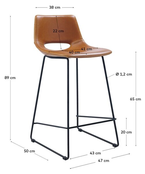 Koňakově hnědá barová židle z imitace kůže (výška sedáku 65 cm) Zahara – Kave Home