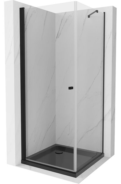 Mexen Pretoria, sprchový kout 70 (dveře) x 70 (stěna) cm, 6mm čiré sklo, černý profil + černá sprchová vanička, 852-070-070-70-00-4070B