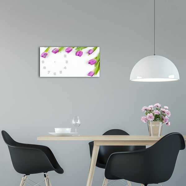 Skleněné hodiny na stěnu Fialové tulipány pl_zsp_60x30_f_78573099