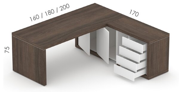 Manažerská sestava stolu s komodou SOLID Z7, délka stolu 160cm (Manažerská sestava SOLID Z7, stůl s komodou, délka stolu 160cm)