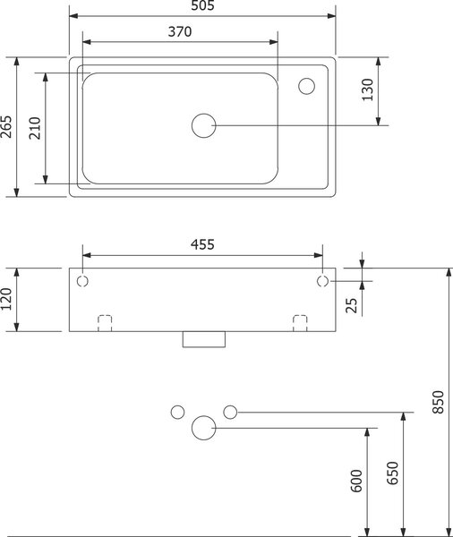 Sapho Small umyvadlo 50.5x26.5 cm obdélníkový klasický-na pult bílá lesk 7045