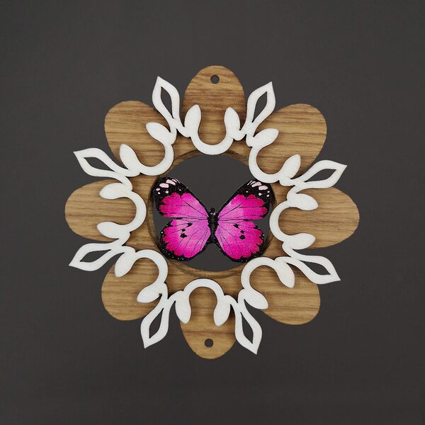 AMADEA Dřevěná ozdoba květ vklad motýl růžový, 10 cm, český výrobek