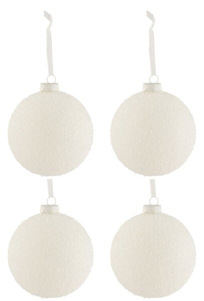 Sada 4 ks bílých vánočních ozdob Snowy - Ø 12 cm - J-Line by Jolipa