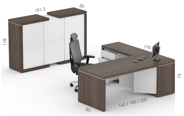 Manažerská sestava stolu s komodou a skříní SOLID Z23, délka stolu 180cm (Manažerská sestava SOLID Z23, stůl s komodou a skříní, délka stolu 180cm)