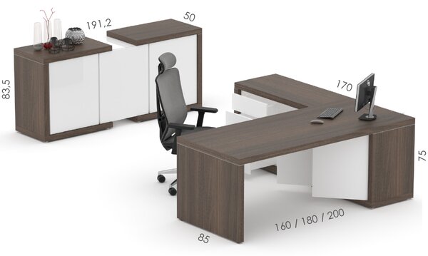 Manažerská sestava stolu s komodou a skříní SOLID Z19, délka stolu 160cm (Manažerská sestava SOLID Z19, stůl s komodou a skříní, délka stolu 160cm)