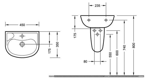 Isvea Small umyvadlo 45x35 cm polokulatý klasický bílá lesk 10TP71045