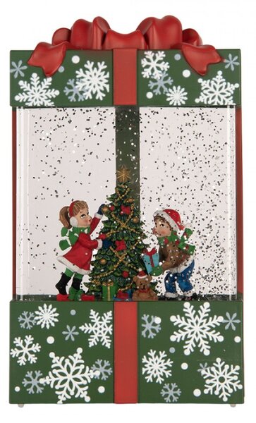 Zelená plastová vánoční dekorace dárek s LED světlem a hudbou – 12x7x20 cm