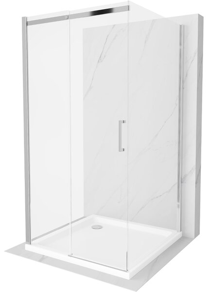 Mexen Omega třídílný sprchový kout, rozsouvací 100 x 100 cm, průhledné, Chromovaná + vanička do spr