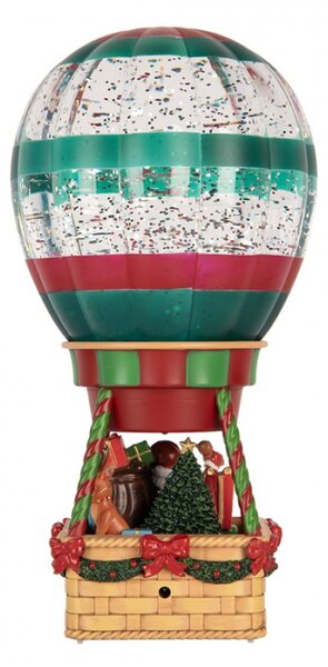 Hnědá plastová vánoční dekorace horkovzdušný balón s LED světlem a hudbou – 13x13x25 cm