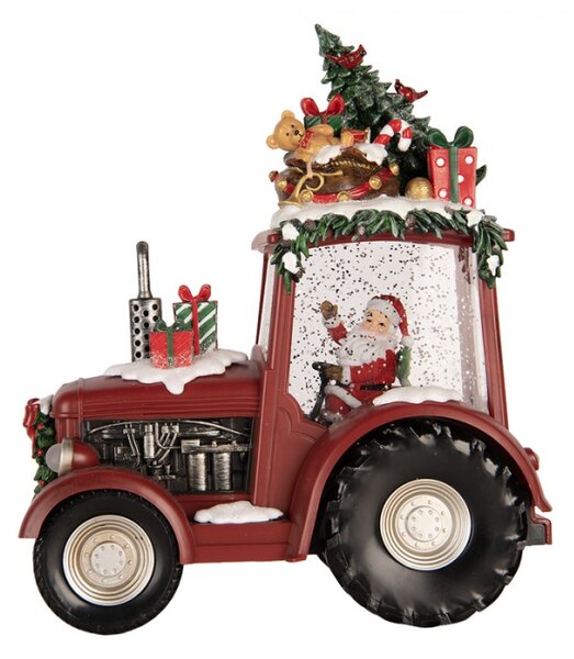 Červená plastová vánoční dekorace traktor s LED světlem a hudbou – 21x13x25 cm