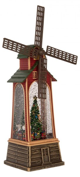 Hnědá plastová vánoční dekorace s LED světlem a hudbou – 11x11x28 cm