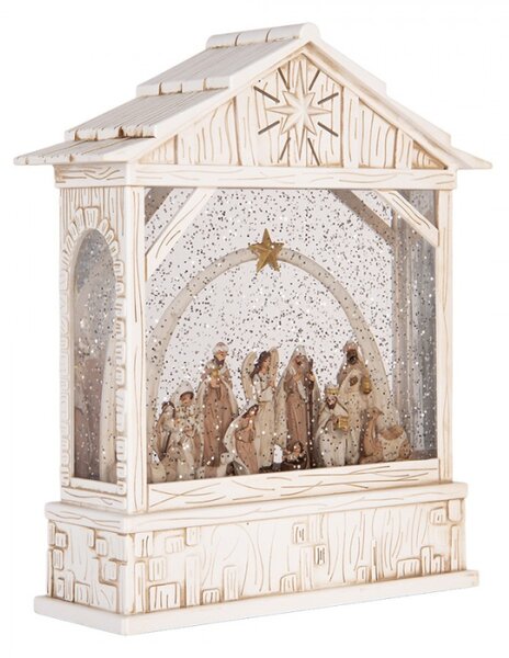 Bílá plastová vánoční dekorace s LED světlem a hudbou – 22x7x25 cm