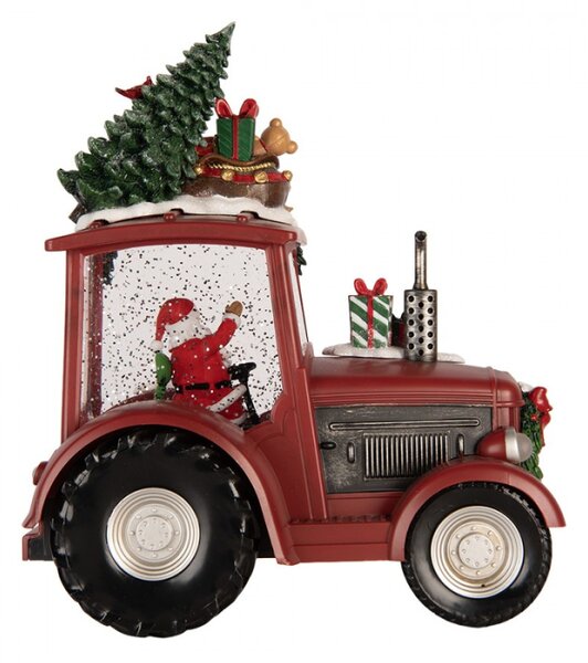 Červená plastová vánoční dekorace traktor s LED světlem a hudbou – 21x13x25 cm
