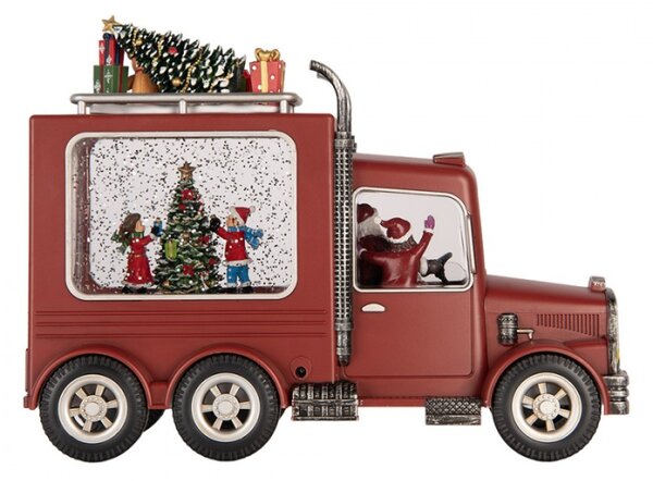 Červená plastová vánoční dekorace auto s LED světlem a hudbou – 28x10x21 cm