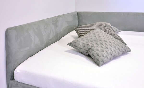 Rohová čalouněná postel dvoulůžko s úložným prostorem Ryana