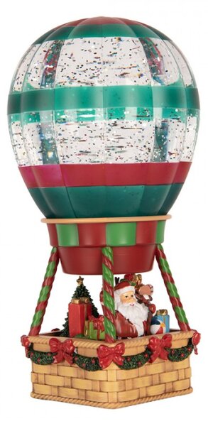 Hnědá plastová vánoční dekorace horkovzdušný balón s LED světlem a hudbou – 13x13x25 cm