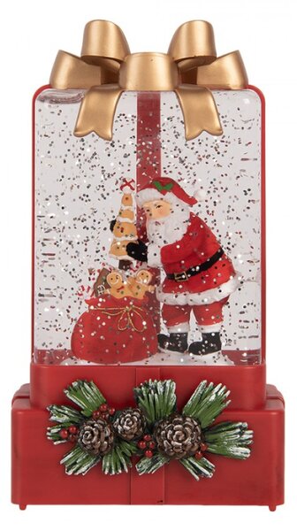 Červená plastová vánoční dekorace dárek s LED světlem a hudbou – 10x6x18 cm