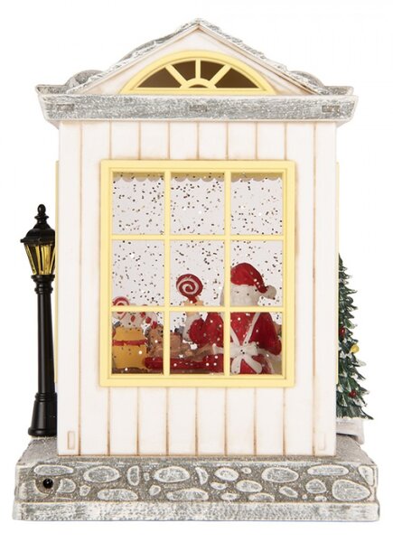 Bílá plastová vánoční dekorace domeček s LED světlem a hudbou – 16x12x23 cm