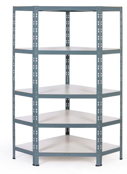 Rohový policový regál, 1800 x 900 x 400 mm, nosnost 175 kg