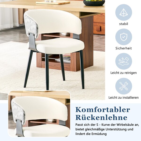 Sada dvou jídelních židlí, styl mid-century, retro design, s područkami, potažené umělou kůží, kovové nohy (bílá + černá)