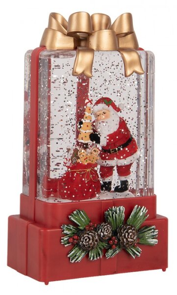 Červená plastová vánoční dekorace dárek s LED světlem a hudbou – 10x6x18 cm