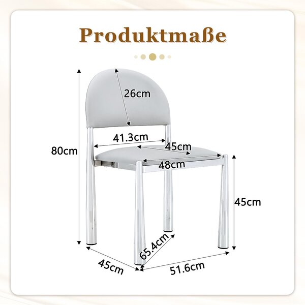 Sada dvou jídelních židlí, polokruhová opěradla, materiál: polyuretan (PU), kovové nohy, výška 80 cm (světlě šedá)