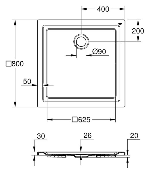 Grohe čtvercová sprchová vanička 80x80 cm bílá 39302000