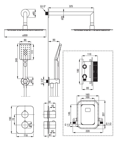 Deante Deante, podomítková termostatická sprchová sestava + BOX, kulatá, černá matná, BXYZNEBT